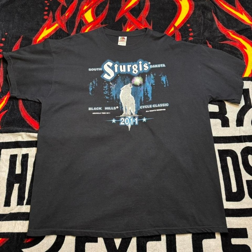 2011 Sturgis Rally Motorcycle Black Hills Wolf Biker Shirt 2XL